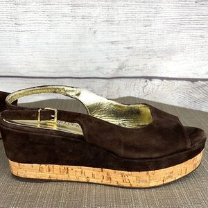 Gastone Lucioli Brown Suede Platform Wedge Sandals EUS 37 US 6,5-7